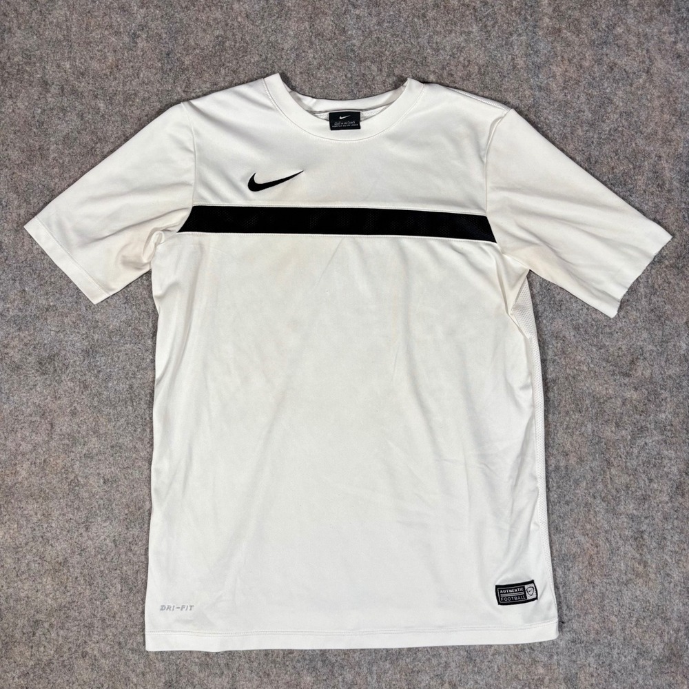 Nike Academy Soccer Training Shirt Youth L White Black Stripe Dri-Fit 651396-100